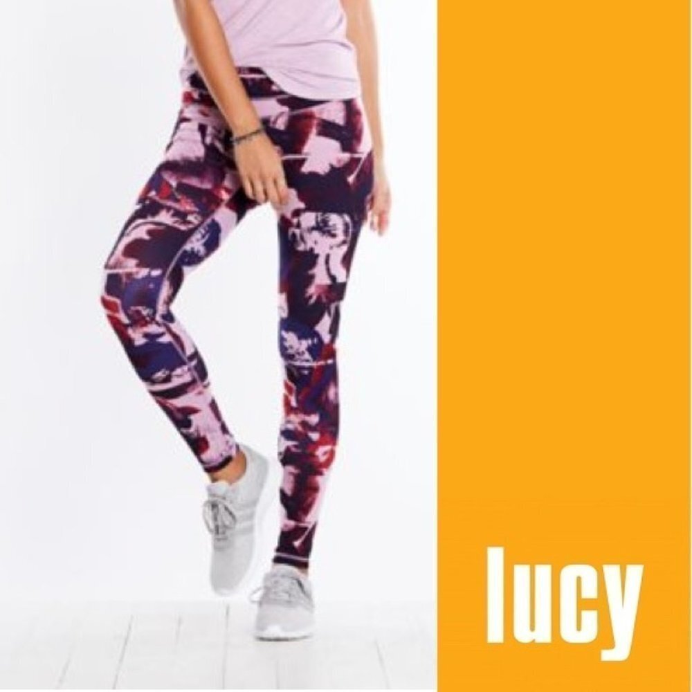 LUCY Studio Hatha Leggings Womens S Purple Abstract Floral $89 Active Athleisure